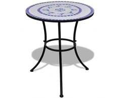vidaXL Tavolo in ceramica con mosaico 60 cm blu/bianco