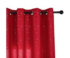 GIRASOLE HOME® Coppia Tende Rosse Semi Oscuranti Fantasia Stelline Argentate Tenda per Soggiorno Camera Cameretta Cucina e Interni 2 Pannelli con Occhielli (Rosso, 140x290cm)