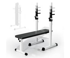 Physionics® Panca con Porta Bilanciere - Panca Pesi, Regolabile & Pieghevole, Carico Massimo 200 kg - Panca Piana, Inclinabile, da Palestra, per Sollevamento Pesi, Multifunzione, Fitness, Allenamento