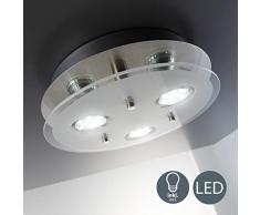 B.K.Licht Plafoniera LED da soffitto, include 3 lampadine GU10 3W 250Lm, luce calda 3000K, lampada moderna da soffitto, lampadario rotondo diametro 25cm, metallo color nickel opaco e vetro, 230V IP20