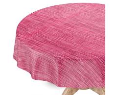 Tovaglia cerata, lavabile, rotonda, 140 cm, bordo tagliente, effetto lino, colore fucsia, tovaglia cerata
