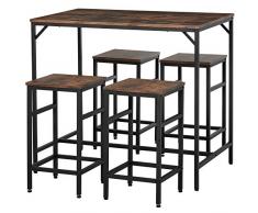 HOMCOM Set Tavolo Alto con 4 Sgabelli Stile Industriale in Metallo e Legno, Arredamento Moderno Soggiorno e Cucina, Marrone Rustico