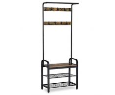 ZLYCZW Panca per Scarpe, Appendiabiti Multiuso, mobili in Stile Legno con Struttura in Metallo, Design 3 in 1, Montaggio Semplice