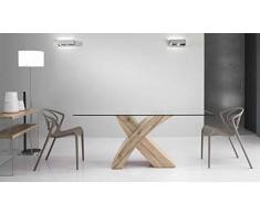 TAVOLO RAUL CON PIANO IN VETRO 180x90 CON BASE IN LEGNO (Bianco)