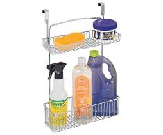 mDesign Cesto portaoggetti ideale per cucina e bagno – Organizzatore cucina in metallo a 2 ripiani – Mensola cucina da appendere – argento
