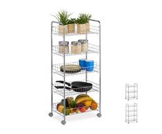 Relaxdays 10030061_350 Carrello da Cucina, Ripiani, Portavivande, 4 Ruote,Multiuso,Bagno & Ufficio,Salvaspazio,91,5x40,5x26,5,Argento, Acciaio, plastica
