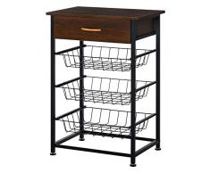 HOMCOM Mobiletto Cucina Salvaspazio con Cassetto e Cestelli Estraibili in Metallo e Legno, Marrone e Nero, 60x40x86.3cm