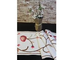 Runner da tavola Fiori ricamo tavolo Band Läufer cotone rustico 30 x 170 cm colore: Ecru/bordeaux