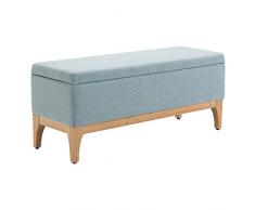 HOMCOM Panca Imbottita Contenitore in Tessuto Effetto Lino e Legno per Ingresso, Panca Fondo Letto Design Scandinavo, 110x39x45Acm, Azzurro