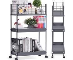 APEXCHASER Carrelli con cassetti, Carrello da Cucina a 3 Livelli,Carrello Cucina con Ruote, Carrello Portaoggetti in Metallo,Carrellino Salvaspazio,Carrello Cucina per Cucina Soggiorno Bagno, Grigio