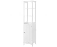 VASAGLE Armadietto, Credenza Alta Autoportante, Armadietto da Bagno Multifunzione con 3 Ripiani Portaoggetti, Mobile in Legno Stile Country, 40 x 32 x 160 cm (L x P x A), BiancoBBC63WT