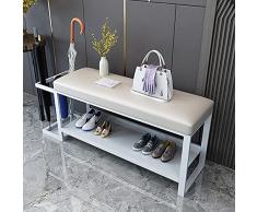 Creativo Panca Scarpiera Con Ombrello Contenitore,Moderno Corridoio Ingresso Panca Metallo Portascarpe Panca,Morbido Vera Pelle Panca Contenitore Posto A Sedere Scarpiera Organizza-Bianco 80x32x42cm(3
