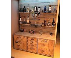 WOOD ART ELY BANCONE BAR VINTAGE 120X50X100,COMPLETO DI LUCI LED E ACCESSORI,COMPLETO DI RETROBANCO CON VETRINA DIMENSIONI 120 X 50 X 160 H