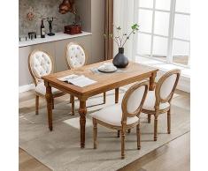 Merax Set di 4 sedie da cucina con bottoni trapuntati, sedia imbottita Louis con schienale rotondo, medaglione, gambe in legno massiccio, seduta imbottita in lino, crema