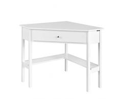SoBuy Consolle bianca ad angolo Tavolo bianco con cassetto,triangolo FWT31-W