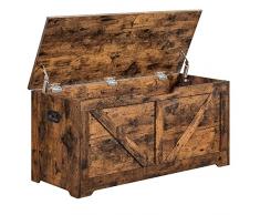 VASAGLE Cassapanca, Panca Portaoggetti, Pouf Organizzatore con 2 Cerniere di Sicurezza, Scarpiera, Stile Vintage, 40 x 100 x 46 cm, per Corridoio, Camera da Letto, Soggiorno, Marrone Vintage LSB060T01