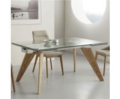 M-029 - Tavolo in vetro e legno con prolunga, design Velia