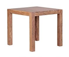 WOHNLING Tavolo in Legno di Acacia 80 Centimetri Tavolo da Pranzo Tavolo in Legno Design Tavolo da Cucina in Stile Country Marrone Scuro