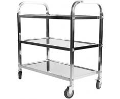 tcatec – Carrello portavivande da cucina con ruote e freno, 75 x 40 x 83.5 cm, 3 ripiani in acciaio inox, carrello per il trasporto, trolley multiuso, adatto per hotel, ufficio, di colore argento