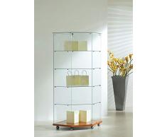MHN Vetrinetta ad angolo in vetro chiudibile – grande supporto vetrina illuminata in legno di ciliegio, 68 cm
