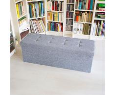 Relaxdays Cassapanca Pouf Pieghevole, 114 X 38 X 38 cm, Lino, Grigio