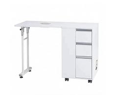 Tavolo da manicure professionale richiudibile, aspiratore da 50W con filtro Hepa, con ruote, salvaspazio, bianco