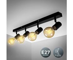 B.K.Licht Lampada da soffitto con 4 faretti orientabili, adatta per 4 lampadine E27 non incluse max 60W, metallo nero, plafoniera per salotto, lampadario stile industriale contemporaneo per camera