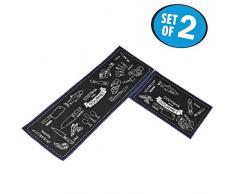 TankerStreet 2 Pezzi Tappeti da Cucina Antiscivolo Tappeto Casa Moderni Modello Lavabili a Prova di Olio Resistente Tappetino Lunghi Coperta per WC Sala Camera de Letto Decorativi 40x60+40x120cm Nero