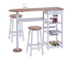Zeller, Bancone stile bar per cucina, con 2 sgabelli: tavolo 118 x 38 x 89 cm, sgabelli 29 x 29 x 54 cm, Bianco (Weiß)