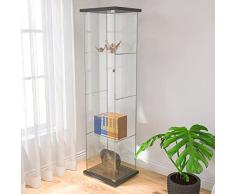 WZFANJIJ Vetrina Moderna a 4 Ripiani in Vetro Trasparente con Anta, vetrina per la Collezione di armadietti, libreria ad Angolo da Terra per Soggiorno, Camera da Letto, Ufficio in casa,Black