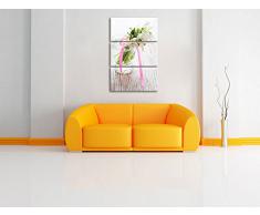 Snowdrops con nastro rosa sul vecchio tavolo di legno 3 pezzi di immagini su tela 120x80 su tela, XXL Immagini enormi completamente Pagina con la barella, arte stampa sulla foto muro con cornice, gänstiger come un dipinto o un