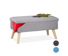 Relaxdays Pouf Panca con Contenitore, Panchetta Imbottita Moderna, Gambe in Legno, Stoffa HLP 39 x 77 x 39 cm, Grigio Chiaro, Poliestere, gommapiuma, 1 pz