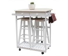 THYKL Cucina Sala da Pranzo Moderna Manico Pieghevole in Legno Carrello da Pranzo a semicerchio con Sgabello Rotondo Bianco