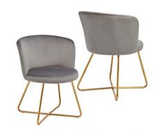 Duhome 2X Sedia da Sala da Pranzo Grigio Tessuto (Velluto) Sedia Imbottita Design Retro Vintage con Piedini in Metallo Sedia di Sala dattesa conferenza Selezione Colore 8076X
