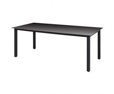 SKM Tavolo da Giardino Nero 190x90x74 cm in Alluminio e Vetro