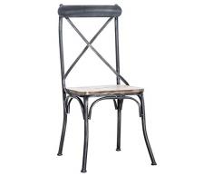 CLP Sedia Bar Bromley Design Industriale I Sedia Cucina In Legno E Metallo I Sedia Gastronomia Con Schienale I Sedia Pranzo, Colore:antico argento