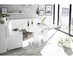 Mystylewood - Panchina ad angolo Olga, bianca, con tavolino a colonna, seduta spessa e imbottita, in ecopelle, facile da pulire, stabile struttura in legno, 128 x 168 L