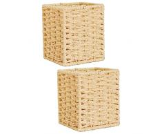 Ciieeo 2 Pezzi Scatola Di Immagazzinaggio Intrecciata Mini Matite Decorazioni Tavolo Mini Pentole Cesto Di Fiori In Rattan Cubo Di Vimini Portaspazzole Tavolo Corda Di Carta Beige