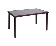 Mendler Tavolo da esterno polyrattan piano in vetro HWC-G19 marrone