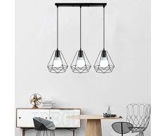 iDEGU - Lampadario industriale, E27, 3 luci, stile vintage, lampadario, paralume a forma di gabbia in metallo, lampada da soffitto, decorazione per cucina, sala da pranzo, camera, colore: nero, 50 cm