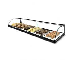 MBH - Vetrina espositiva professionale neutra da banco 119 cm per bar e ristoranti. Vetrinetta espositore vetro curvo 1 piano per pasticceria con Illuminazione LED.