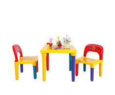DREAMADE 3 Pezzi Set di Mobili Tavolino con 2 Sedie per Bambini in Plastica Ecologico e non Tossico, Multicolore