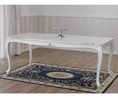 Simone Guarracino Luxury Design Tavolo Veronique stile Barocco Moderno rettangolare bianco laccato lucido e foglia argento cm 205 x 105