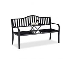 Relaxdays Panca da Giardino con Tavolino Pieghevole, 3 Posti, Tavolo Integrato, HxLxP 90 x 150 x 57,5 cm, Nero