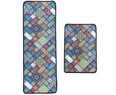 Leebei Tappeti da cucina Lavabili Antiscivolo,Zerbini Cucina Camera da letto Bagno Moquette Tessuto Assorbente in Poliestere(2pcs-Boemia,15.7×23.6 pollici+15.7×47.2 pollici)
