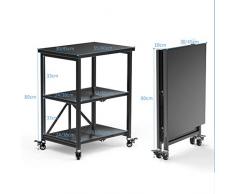 ZYFA Carrello Pieghevole della Cucina a 3 Livelli Carrello di Servizio, portavivande da Cucina in Metallo,Scaffale da Cucina,4 Ruote Girevoli