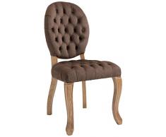 CLP Sedia Da Pranzo In Velluto Stile Chesterfield I Poltroncina Elegante Imbottita E Trapuntata I Fodera Velluto Telaio Legno Caucciù, Colore:marrone, Colore della cornice:antico chiaro
