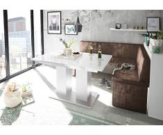 MyStyleWood Olga - Panchina angolare in stile vintage, con tavolo a colonna, colore: bianco, panca da cucina ad angolo, imbottita, in ecopelle, facile da pulire, struttura in legno stabile, 168 x 128R