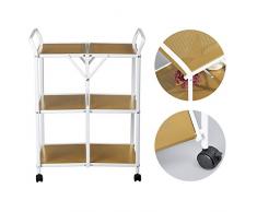 BAKAJI Carrello Cucina Pieghevole con 3 Ripiani 4 Ruote girevoli a 360 Gradi con Freno Integrato in Metallo Trolley Salvaspazio da Servizio Colore Bianco e Gold Misure 85,5 x 67 x 40 cm