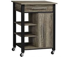 HOMCOM Carrello da Cucina Portavivande con Cassetto, Mensole, Armadietto e 4 Ruote, Legno Truciolare, 60x50x84.5cm, Quercia